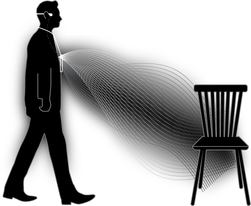 Echolocation between person with the eyedar app and a chair